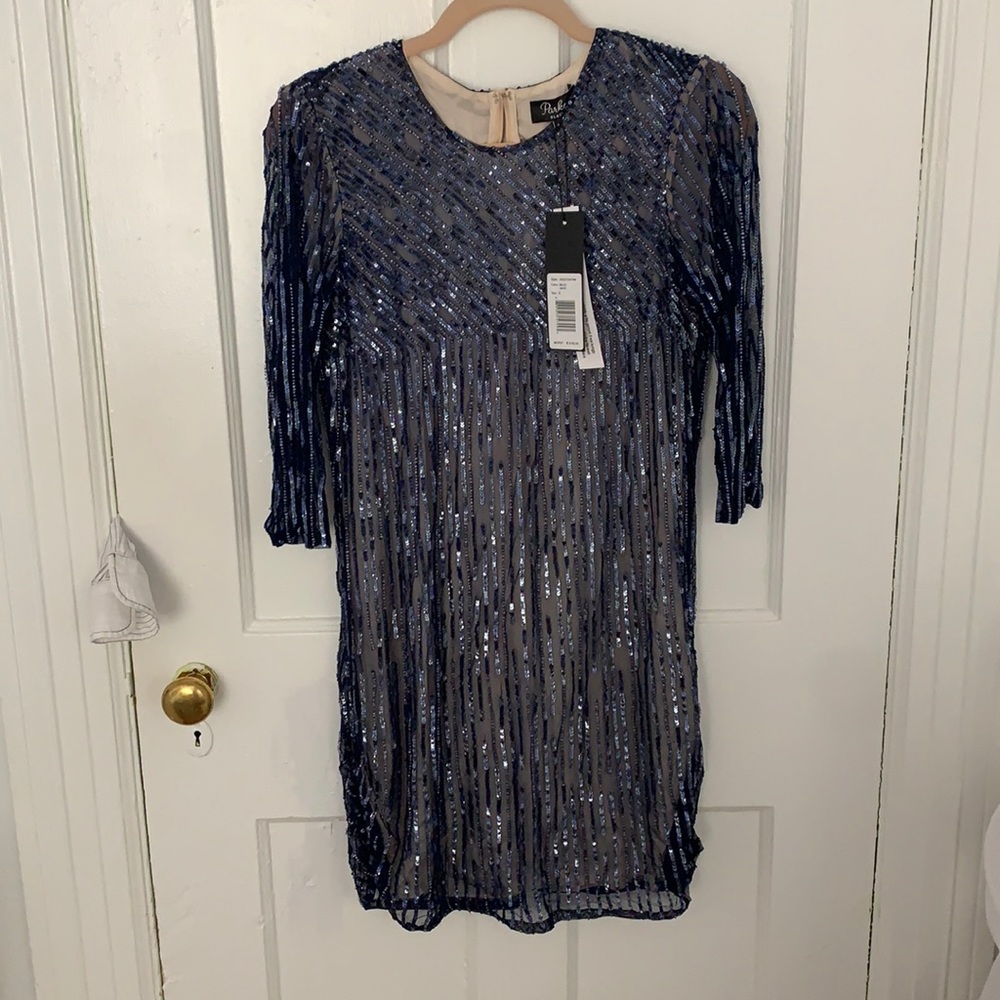 NWT Parker Black navy beaded dress